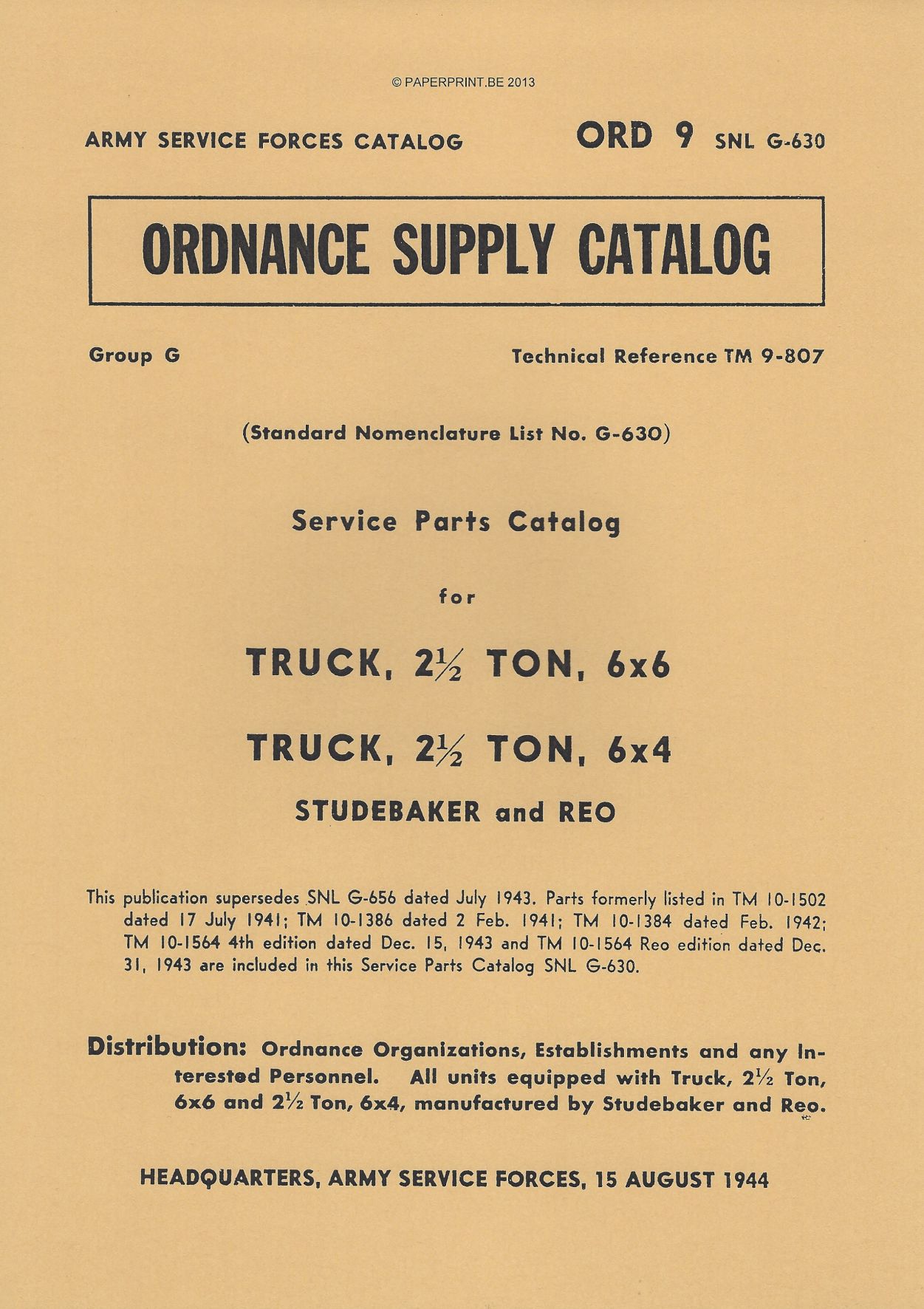 SNL G-630 US SERVICE PARTS CATALOG FOR 2 ½ TON TRUCK